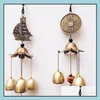 Chinese Style Products Lucky Wind Chime Metal Copper Windbell Vintage Dragon Fish Home Garden Patio Hanging Pendants Decoration Drop Dhqjh