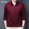 Polo da uomo GAAJ Polo con colletto con cerniera Polo uomo con zip Polo a maniche lunghe T-shirt tinta unita Coreano Casual Solid Tee Fashion Brand Top Abbigliamento 230414