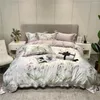 Bedding Sets 2023 Four-piece Simple Cotton Double Household Bed Sheet Quilt Cover Embroidered Comfortable Floral White Pink Color