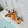 Bathroom Sink Faucets Luxury Rose Gold Brass Natural Jade Faucet Art Basin Mixer Taps Three Holes High Quality Lavatory Faucet--SM5380