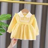 Conjuntos de inverno moda infantil vestido de malha meninas princesa estilo boneca colarinho de manga comprida camisola vestido crianças criança festa roupas 231114