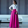 Elegant Two Pieces Evening Dress 2024 Shirt Collar 3/4 Sleeve Floor Length Taffeta Satin Formal Prom Party Gowns Arabic Robe De Soiree