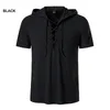 Men's T Shirts Summer Men's Linen Short Sleeve Casual Daily Beach Yoga Men Clothing V-neck Drawstring Hooded 4 Colors Tops For