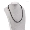 Kedjor est mode svarta runda pärlor hematit halsband 6mm magnetisk kraft unisex kubansk länk kedja smycken rostfritt stål grossist
