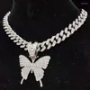 Pendant Necklaces Men Women Hip Hop Iced Out Bling Butterfly Necklace Cuban Chain HipHop Fashion Charm Jewelry