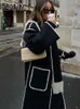 Wełna damska mieszanka mody luźna wełniana długa płaszcz z szalikiem kobiety eleganckie długie rękawy grube maxi kurtka żeńska zimowa ciepła kurtka dama kurtka 231113