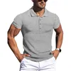 T-shirt da uomo Estate Tinta unita Colletto rovesciato T-shirt oversize con bottoni da uomo Maniche corte Stripe Fitness Yoga Top 230414