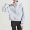 Abiti da yoga Lulus Felpe con cappuccio fitness da donna Giacca da corsa Lady Sport Felpa con mezza cerniera spessa Cappotto corto allentato con pile Foro per il pollice Abbigliamento sportivo di alta qualità