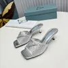 Kadın Sandalet Kristal Elmas Terlik Tasarımcı Sandalet Kadın Üçgen Kare Baş Yüksek Topuklu Kadın Ayakkabıları