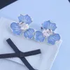 Stud Earrings Blue Iris Temperament Small Flower Ins Style High-End Trend With Valentine'S Day Gift