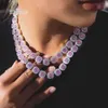 Chaîne en forme de cœur CZ rose glacé, ensemble de bijoux hip hop pour femmes, rappeur, à la mode