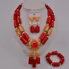 Necklace Earrings Set Red/White /Orange Coral Beads Nigerian Wedding African Jewelry Bridal 2-18-E3