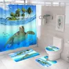 Shower Curtains Sea Turtle Print Shower Curtain Fabric Waterproof Marine Life Bath Curtains For Home Bathroom Decor with R231114
