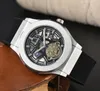 Hollow Skeleton Dial Men Dwellers Watch High Quality Automatic Date business casual Premium Genuine Leather Buckle Quartz Movement President Cool Watches gifts