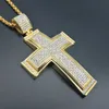 Anhänger Halsketten Hip Hop Iced Out Big Cross Anhänger Halskette für Männer Goldfarbe Edelstahl Strass Halskette Hiphop Christian Schmuck T230413