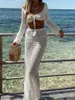 Платье из двух частей wsevypo, вязаное крючком, 2 предмета, пляжный костюм, летние наряды, укороченные топы на шнуровке с длинными рукавами, юбки с высокой талией 231114