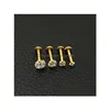 Labret Lip Piercing Jewelry Crystal Crystal CZ Gem Stud Gold Labret Tragus Earrings 316L 스테인레스 스틸 지르콘 손톱 의료 손톱 2m DH47C