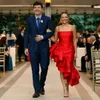 Asymmetriska röda ruffles balklänningar för kvinnor spaghetti sexig rygglös special tillfälle klänning te längd brithday fest hemkomst klänningar