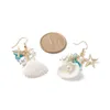 Boucles d'oreilles pendantes 10 paires de perles de coquillage naturel blanc, grappe d'étoiles de mer, crochets d'oreille en laiton doré, bijoux quotidiens simples pour femmes