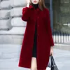 Kvinnorjackor S-4XL Autumn Women Coat Mid-Längd Single-Breasted Solid Color Turn-Down Collar Elegant Soft Plus Size Warm Winter Jacket