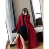 Casaco longo de lã feminino, casaco longo com cadarço vintage, sobretudo de lã coreano, jaqueta grossa, elegante, vermelho, chique