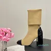 Skórzane botki na kolanach na wysokim obcasie botki mankietowe kobiety wsuwane masywne obcasy luksusowe projektanci modne buty imprezowe