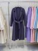 Casual Dresses High End Water Wave Pattern Double-sided Cashmere Coat For Women's Mid Length Hepburn Style Tie Up Spring And Autumn