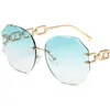 Mode Vrouwen Randloze Zonnebril Polygon Zon Glasse Trimmen Lens Brillen Anti-Uv Bril Bril Keten Tempels Brillen