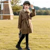 Manteau filles Trench Plus velours chaud mode Parkas solide tour col simple boutonnage longues vestes pour printemps automne 2023