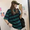 Camiseta feminina de camiseta listrada verde da camiseta listrada de camiseta feminina camiseta de verão solta harajuku streetwear casual hipster top moda feminina