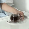 Verres à vin Tasse réutilisable avec une soucoupe tasses en verre de luxe pour le café bon service à thé tasse à expresso service à thé barre thermique glacée froide