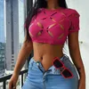 Kobiety dla kobiet damskie geometryczne wycięte diamenty kształt mini t-shirt o krótkim rękawie Rose Rose Red Fashion Street Tee Tops