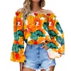 Blouses feminina Mulheres fora da blusa Shouler Tops de estampa floral com manga longa de campainha Ladies de verão grande túnica boho praia BLUSAS