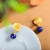 Dangle Earrings Uglyless Romantic Floral Studs For Womeb Blooming Flowers Natural Blue Lapis Brincos 925 Sterling Silver Jewel