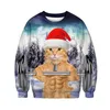 メンズセーター面白い3Dプリント猫のセーターメンメン女性醜いクリスマスジャンパートップホリデーパーティープルオーバーパーカースウェットシャツ3XL 231113