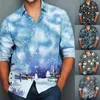 Men's Casual Shirts Christmas Long Sleeve Party T Dress Up Top Blouse Men Button Down Shirt 3D Lapel Neck Polyester Fabric S 2XL