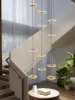Ljuskronor hängande guldbronscirkel ringar ledande ljuskrona duplex villa trappor taklampor vardagsrum el lobby belysning