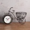 Table Clocks Office Desktop Clock Creative Wrought Iron Bicycle Flower Basket Double-sided Craft Gift Decorative Pendant