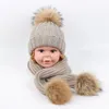 Scarves Wraps Winter Baby Boy Scarf Knitted Raccoon Fur Toddler Gilrs Hat Warm Children Clothes Windproof Kids Snow Wear Cute Child Clothing 231114