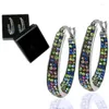 Boucles d'oreilles créoles tendance couleur argent CZ violet bleu rose cristal coloré pour femmes, bijoux de fête, cadeau, vente en gros