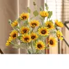 Fleurs décoratives 63CM artificielle 5 têtes floquées fleur de tournesol en soie décoration de la maison