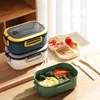 Servis uppsättningar Lunch Box Double Layer PP Silikonmateriallådor med mikrovågsugn Bento Perfekta gåvor för studentvuxna