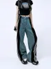 Jeans pour femmes Femme Micro Y2K Femelle Taille haute Épissage Lâche Droite Mince Wideleg Daddy Pantalon Vêtements Goth Wide Leg 231113