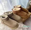 Australien Mini-Plateaustiefel für Damen, dicker Boden, knöchelwarm, Fell, Schneestiefel, australische flauschige Fuzz-Mule-Hausschuhe