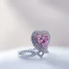 Bagues de cluster Solide 18K AU750 Bague en or blanc 1ct Forme de coeur Rose clair Diamant Mariage Fine Bijoux 215