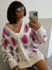 Women's Knits Tees Women Leopard Autumn Sweater Cardigan Loose Spotted Printed Female Winter Elegant Maxi Sweaters Single Breasted Knitted Top 231113