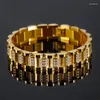 ربط أساور 14 ملم الرجال الثقيلة نساء Hiphop Cz Zircon Bracelet Punk 18k Gold Plate Titanium Steel Chunky Chaint Bangle Jewelry