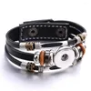 Bangle 10pcs 18mm Snap Button Jewelry Bracelets Braided Black Leather Bracelet Fit Snaps Magnet Buckle Bracele