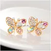 Stud Pearl Butterfly Earrings Hollow Rhinestone Ear Gold Crystal For Women Earring Jewelry Drop Delivery Dhgarden Dhjm2