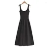 Casual Dresses Women Ribbed U Tank A-Line Pacthwork Maxi Balletcore Ballet Sweet Dress